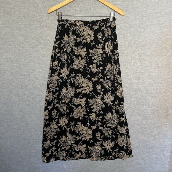 Eddie Bauer Y2K Floral Rayon Midi Tea Skirt Size 6 Dark Romantic Fairy Grunge - Picture 2 of 9